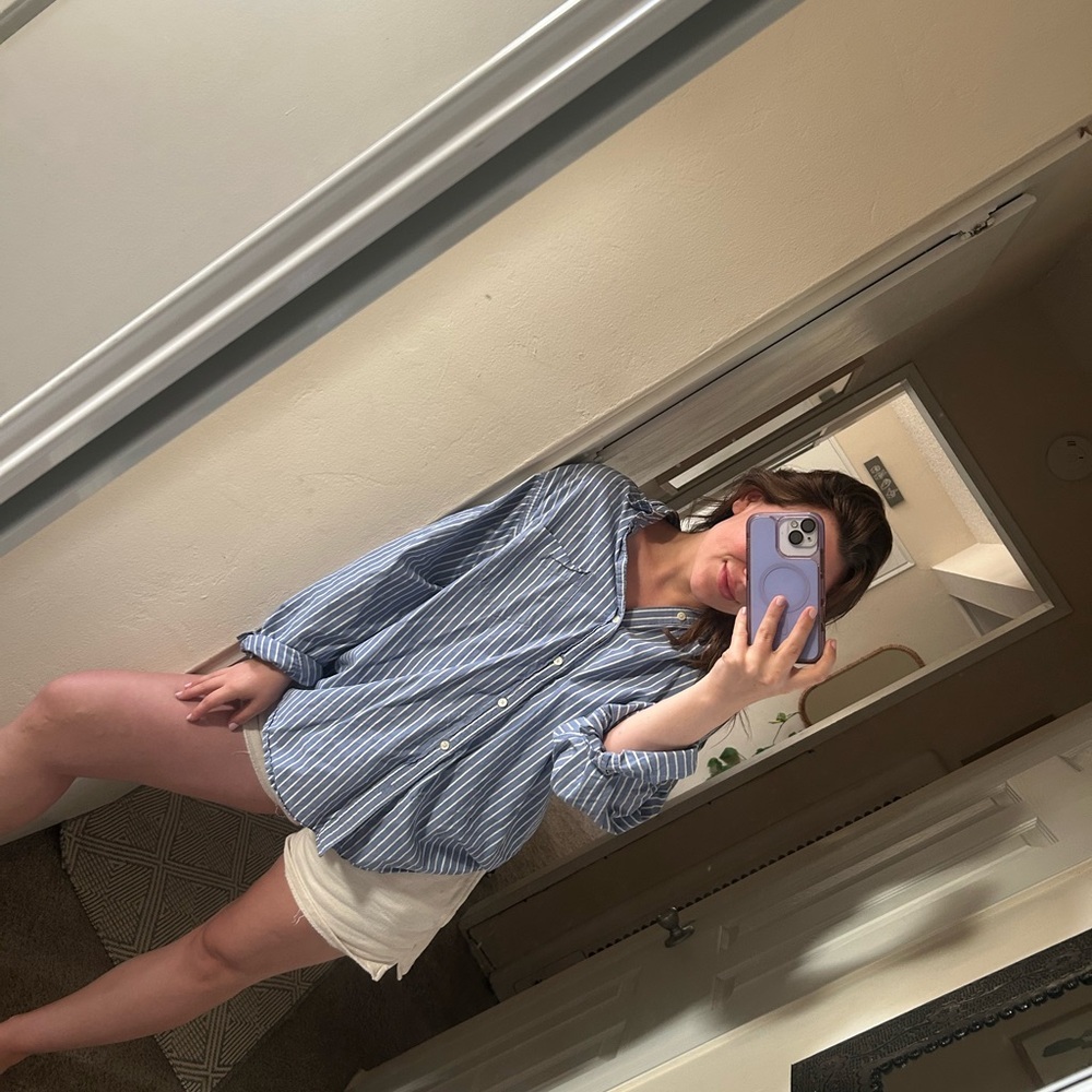 Cherokee Blue and White Striped Button-Down Shirt
